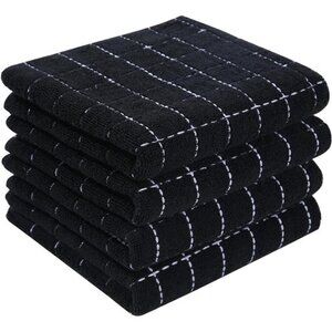 100% Cotton Terry Kitchen Towels Black 13 x 28 inches Checkered Dish Towels 4PK